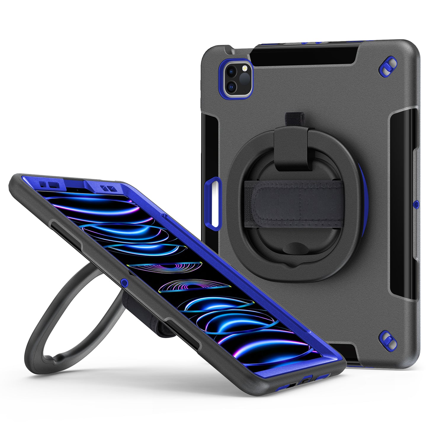 Tablet Case for iPad Air (2020) / (2022) / iPad Pro 11 (2018) / (2020) / (2021) / (2022) , PC+TPU Hand Strap Kickstand Cover with PET Screen Protector / Pen Slot