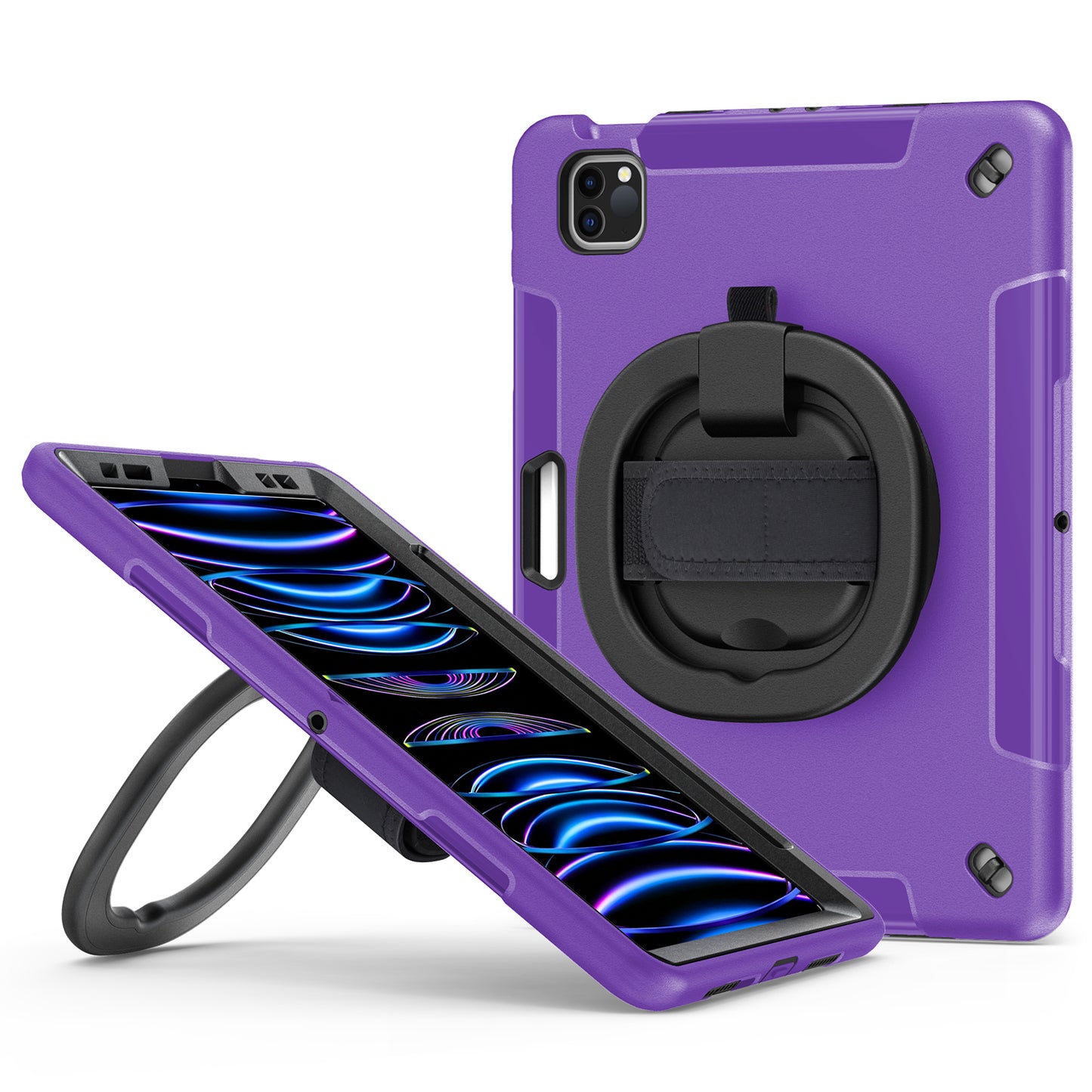 Tablet Case for iPad Air (2020) / (2022) / iPad Pro 11 (2018) / (2020) / (2021) / (2022) , PC+TPU Hand Strap Kickstand Cover with PET Screen Protector / Pen Slot
