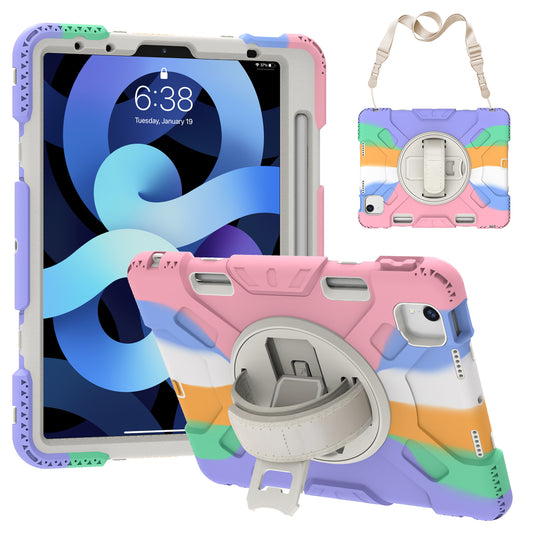 For iPad Pro 11-inch (2018) / (2020) / (2021) / (2022) / Air (2020) / (2022) Silicone + PC Case Kickstand Tablet Cover with Shoulder Strap