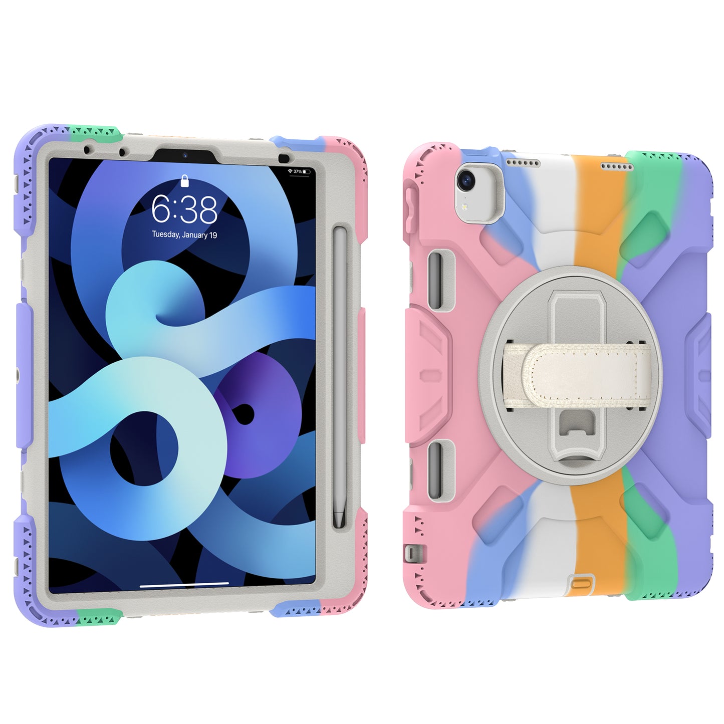For iPad Pro 11-inch (2018) / (2020) / (2021) / (2022) / Air (2020) / (2022) Silicone + PC Case Kickstand Tablet Cover with Shoulder Strap