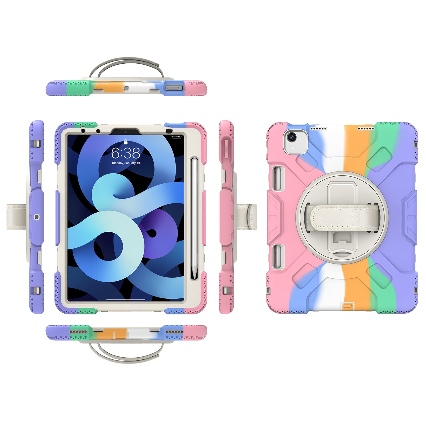 For iPad Pro 11-inch (2018) / (2020) / (2021) / (2022) / Air (2020) / (2022) Silicone + PC Case Kickstand Tablet Cover with Shoulder Strap