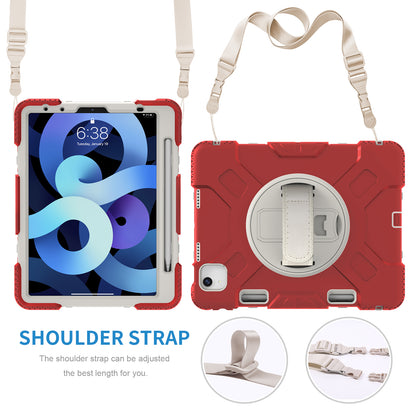 For iPad Pro 11-inch (2018) / (2020) / (2021) / (2022) / Air (2020) / (2022) Silicone + PC Case Kickstand Tablet Cover with Shoulder Strap