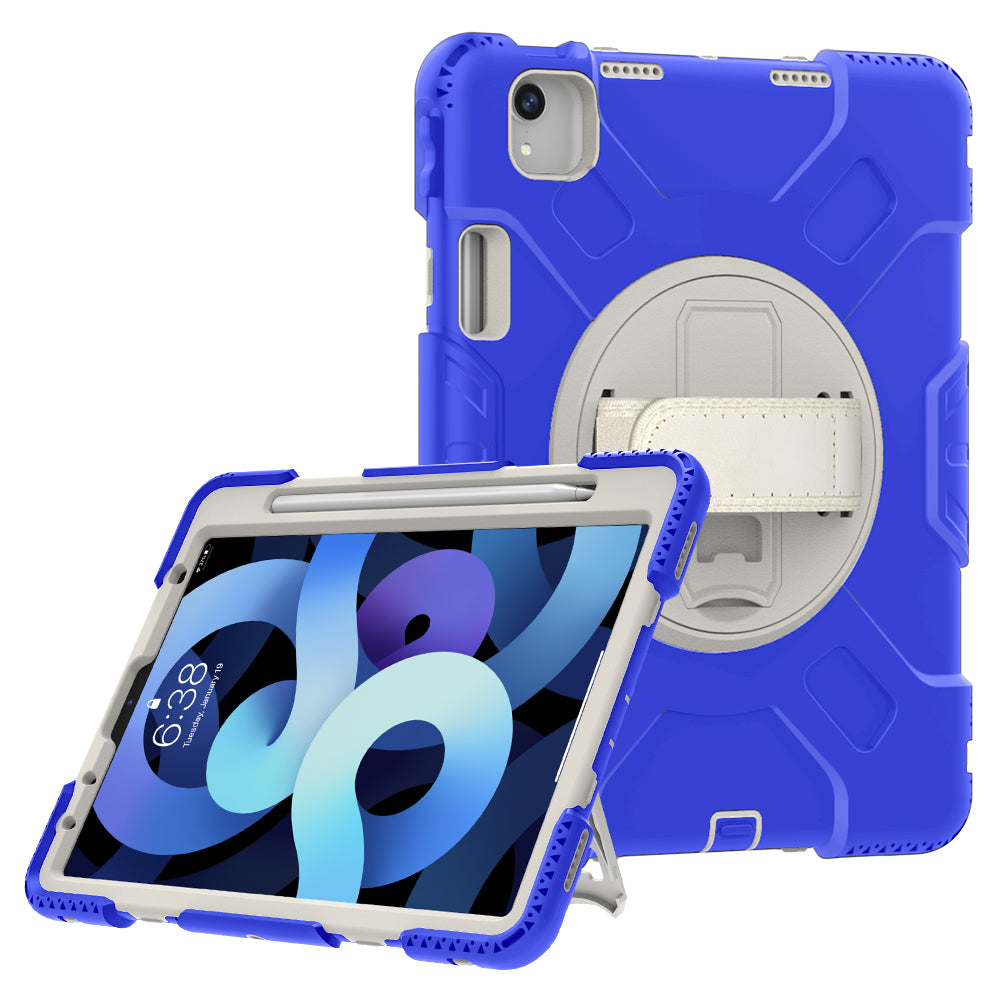 For iPad Pro 11-inch (2018) / (2020) / (2021) / (2022) / Air (2020) / (2022) Silicone + PC Case Kickstand Tablet Cover with Shoulder Strap