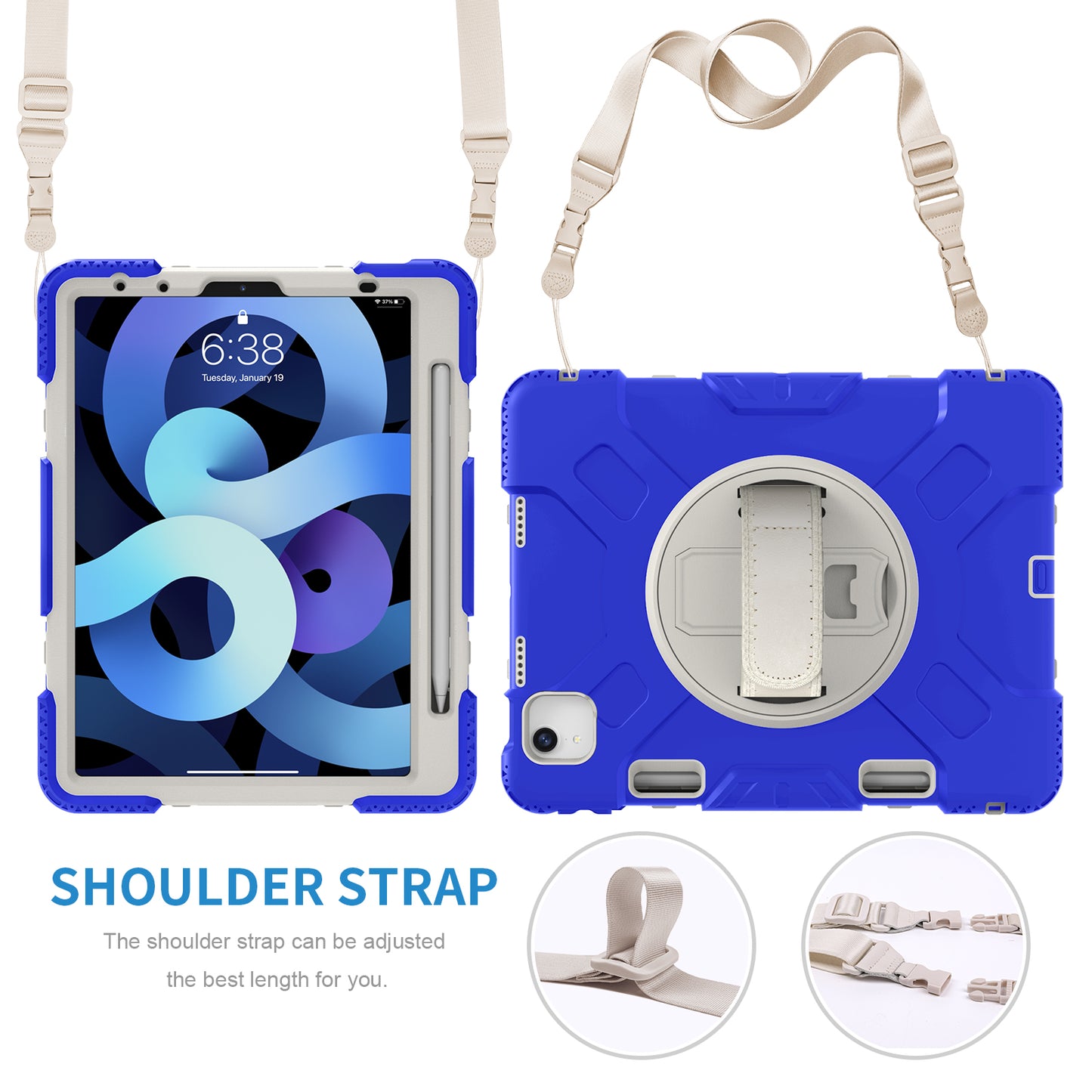For iPad Pro 11-inch (2018) / (2020) / (2021) / (2022) / Air (2020) / (2022) Silicone + PC Case Kickstand Tablet Cover with Shoulder Strap