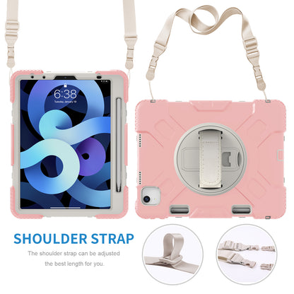 For iPad Pro 11-inch (2018) / (2020) / (2021) / (2022) / Air (2020) / (2022) Silicone + PC Case Kickstand Tablet Cover with Shoulder Strap