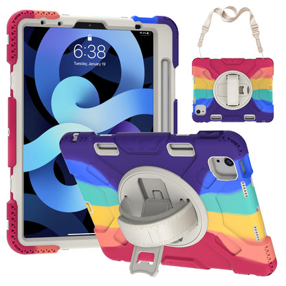 For iPad Pro 11-inch (2018) / (2020) / (2021) / (2022) / Air (2020) / (2022) Silicone + PC Case Kickstand Tablet Cover with Shoulder Strap