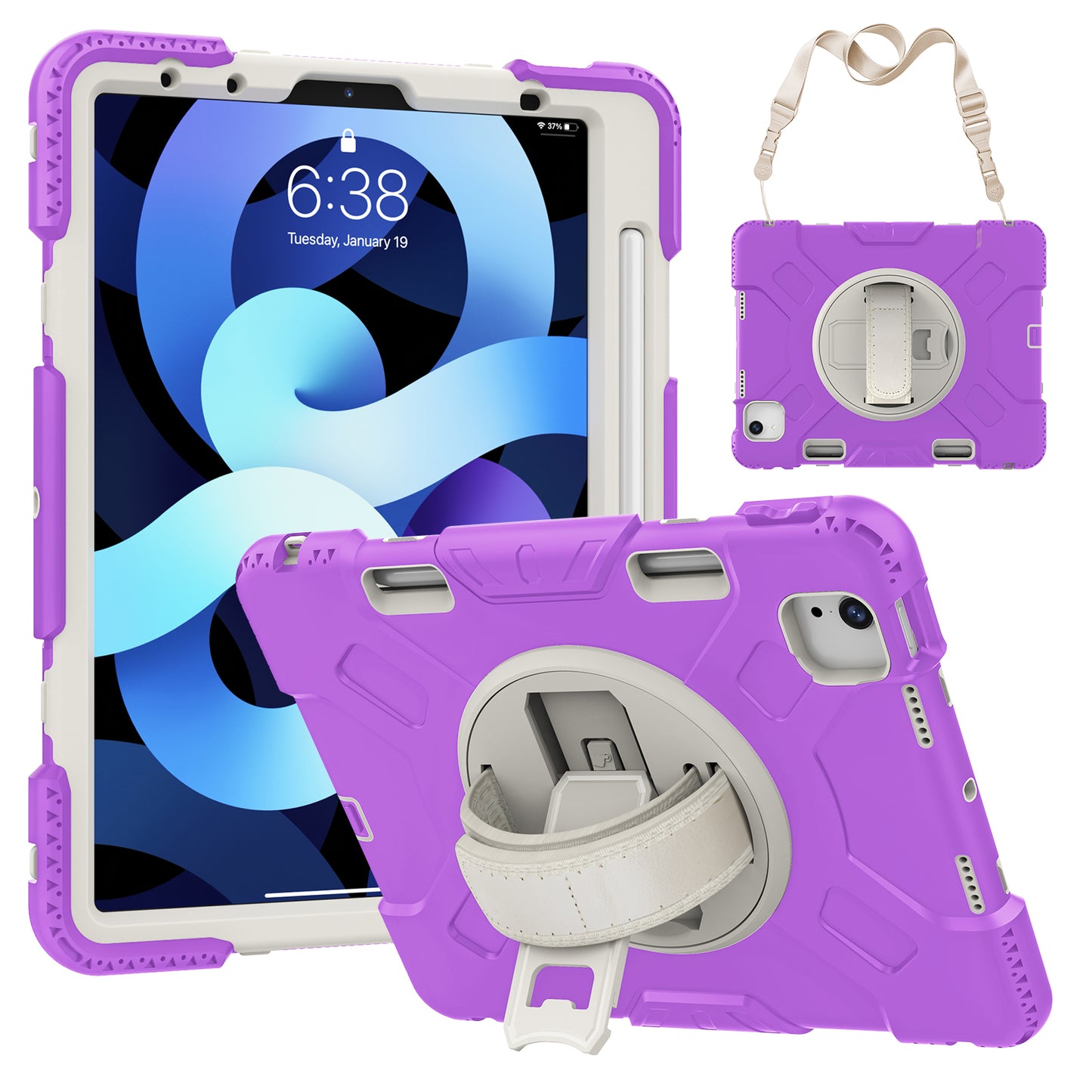For iPad Pro 11-inch (2018) / (2020) / (2021) / (2022) / Air (2020) / (2022) Silicone + PC Case Kickstand Tablet Cover with Shoulder Strap