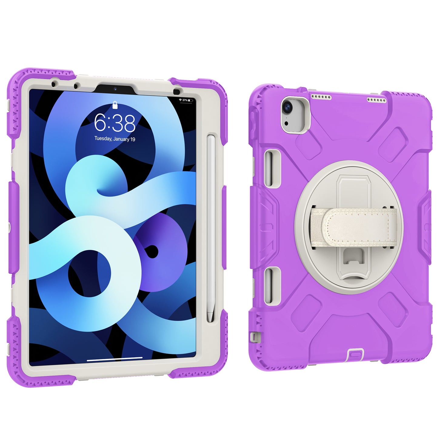 For iPad Pro 11-inch (2018) / (2020) / (2021) / (2022) / Air (2020) / (2022) Silicone + PC Case Kickstand Tablet Cover with Shoulder Strap