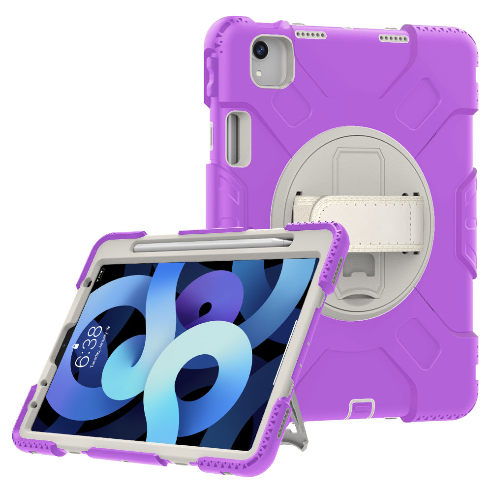 For iPad Pro 11-inch (2018) / (2020) / (2021) / (2022) / Air (2020) / (2022) Silicone + PC Case Kickstand Tablet Cover with Shoulder Strap