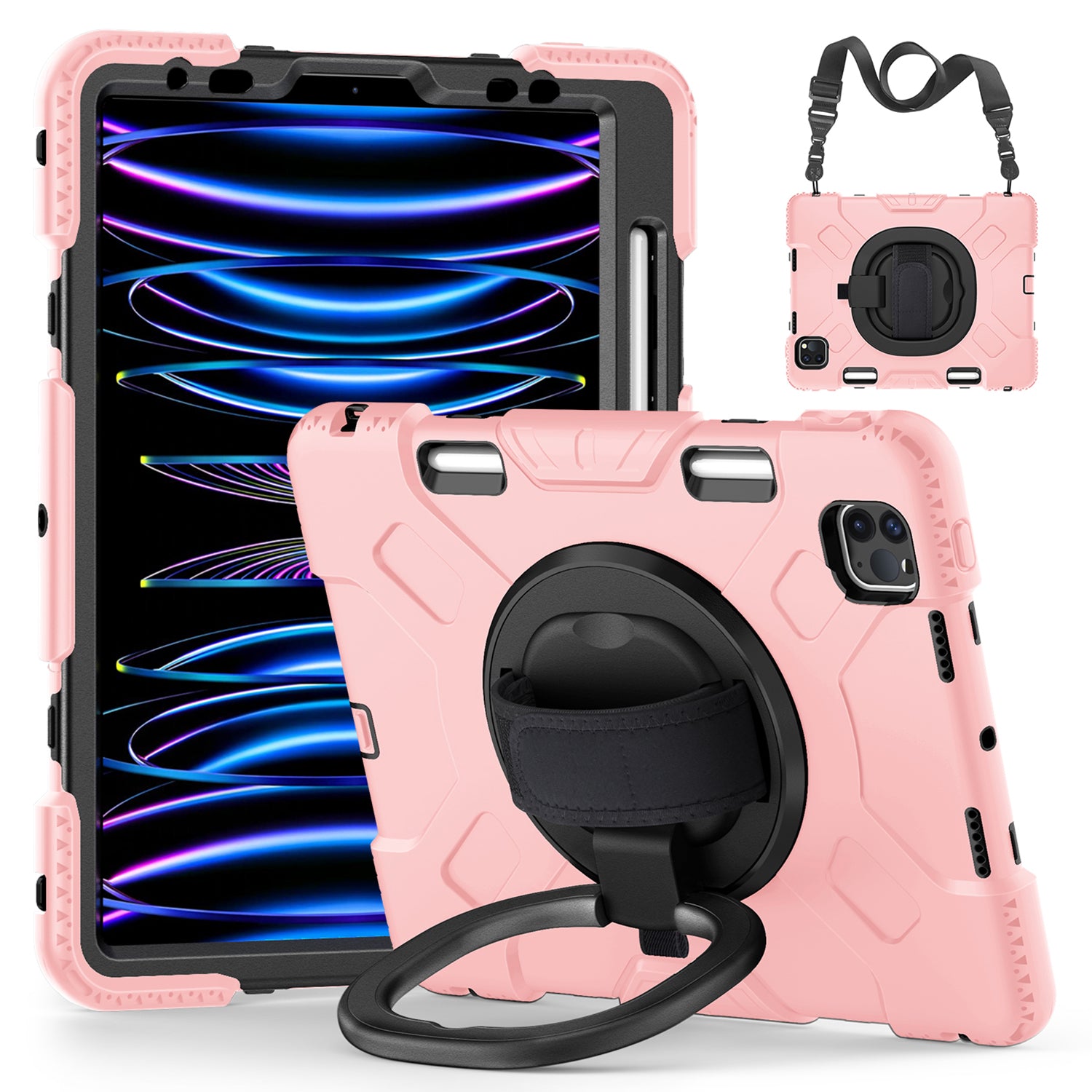 For iPad Pro 11-inch (2018) / (2020) / (2021) / (2022) / Air (2020) / (2022) Kickstand PC+TPU Tablet Case with Shoulder Strap