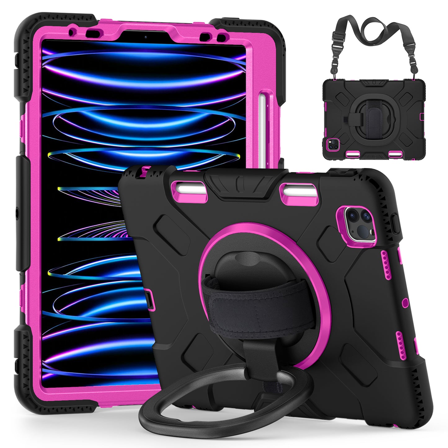 For iPad Pro 11-inch (2018) / (2020) / (2021) / (2022) / Air (2020) / (2022) Kickstand PC+TPU Tablet Case with Shoulder Strap