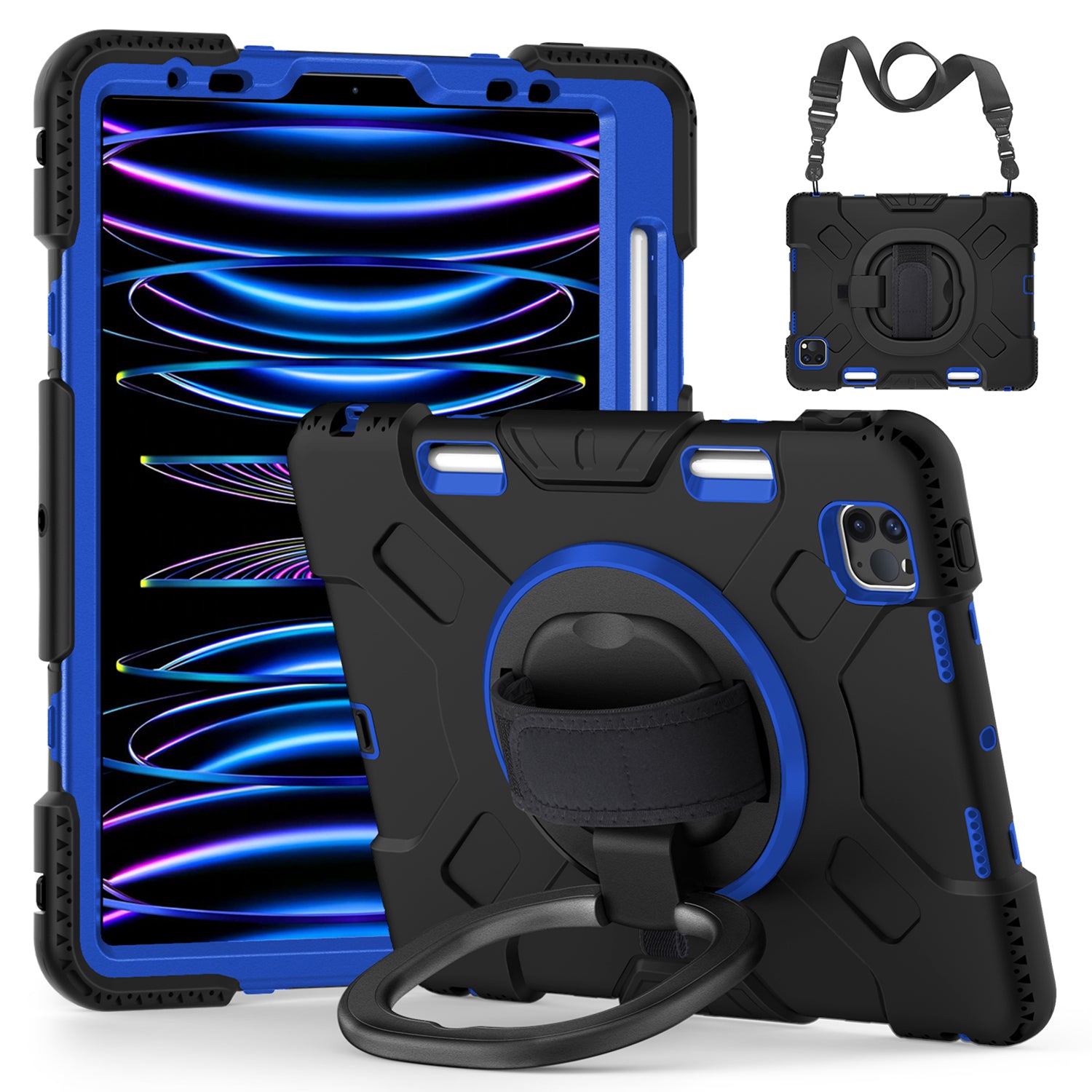 For iPad Pro 11-inch (2018) / (2020) / (2021) / (2022) / Air (2020) / (2022) Kickstand PC+TPU Tablet Case with Shoulder Strap