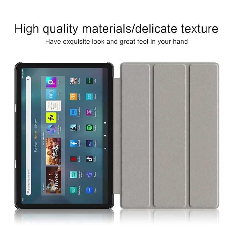 For Amazon Fire Max 11 Tri-fold Stand Tablet Case PU Leather Auto Wake / Sleep Full Body Protection Cover