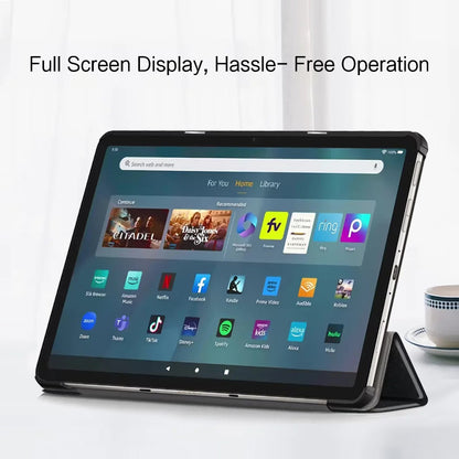 For Amazon Fire Max 11 Tri-fold Stand Tablet Case PU Leather Auto Wake / Sleep Full Body Protection Cover