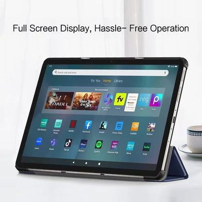 For Amazon Fire Max 11 Tri-fold Stand Tablet Case PU Leather Auto Wake / Sleep Full Body Protection Cover