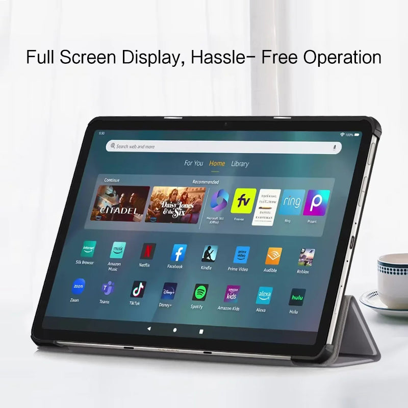 For Amazon Fire Max 11 Tri-fold Stand Tablet Case PU Leather Auto Wake / Sleep Full Body Protection Cover