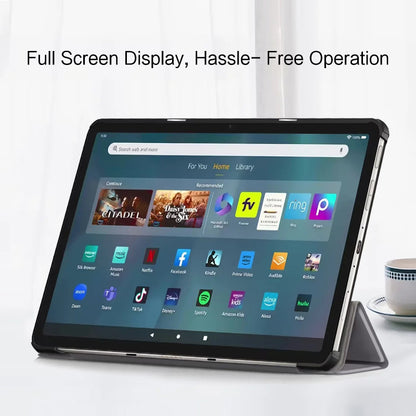For Amazon Fire Max 11 Tri-fold Stand Tablet Case PU Leather Auto Wake / Sleep Full Body Protection Cover