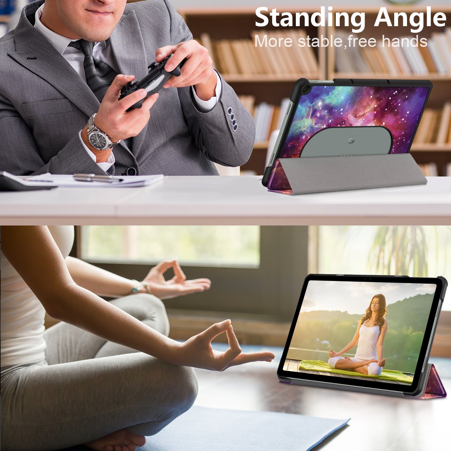 Pattern Printed Shockproof Case for Google Pixel Tablet Tri-fold Stand PU Leather Tablet Cover