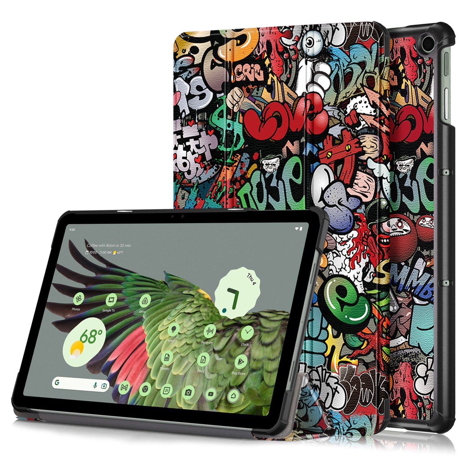 Pattern Printed Shockproof Case for Google Pixel Tablet Tri-fold Stand PU Leather Tablet Cover