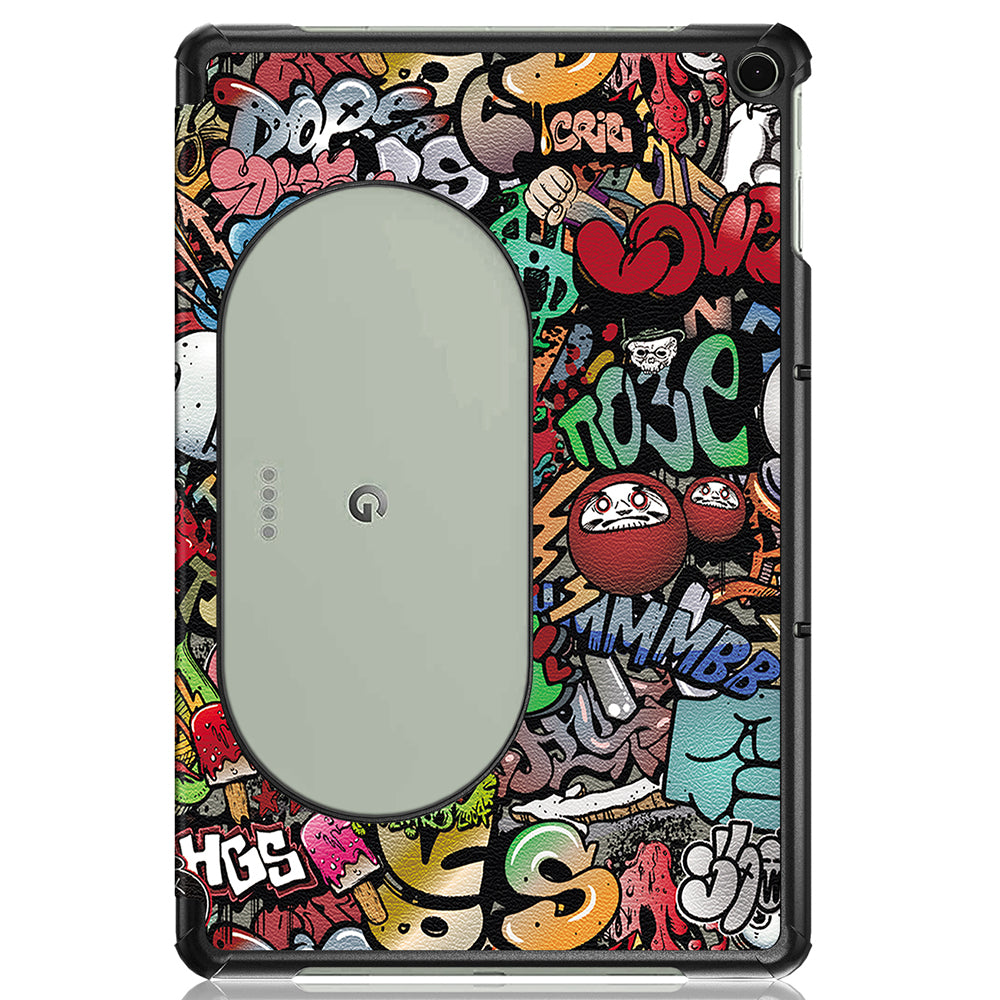 Pattern Printed Shockproof Case for Google Pixel Tablet Tri-fold Stand PU Leather Tablet Cover