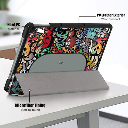 Pattern Printed Shockproof Case for Google Pixel Tablet Tri-fold Stand PU Leather Tablet Cover