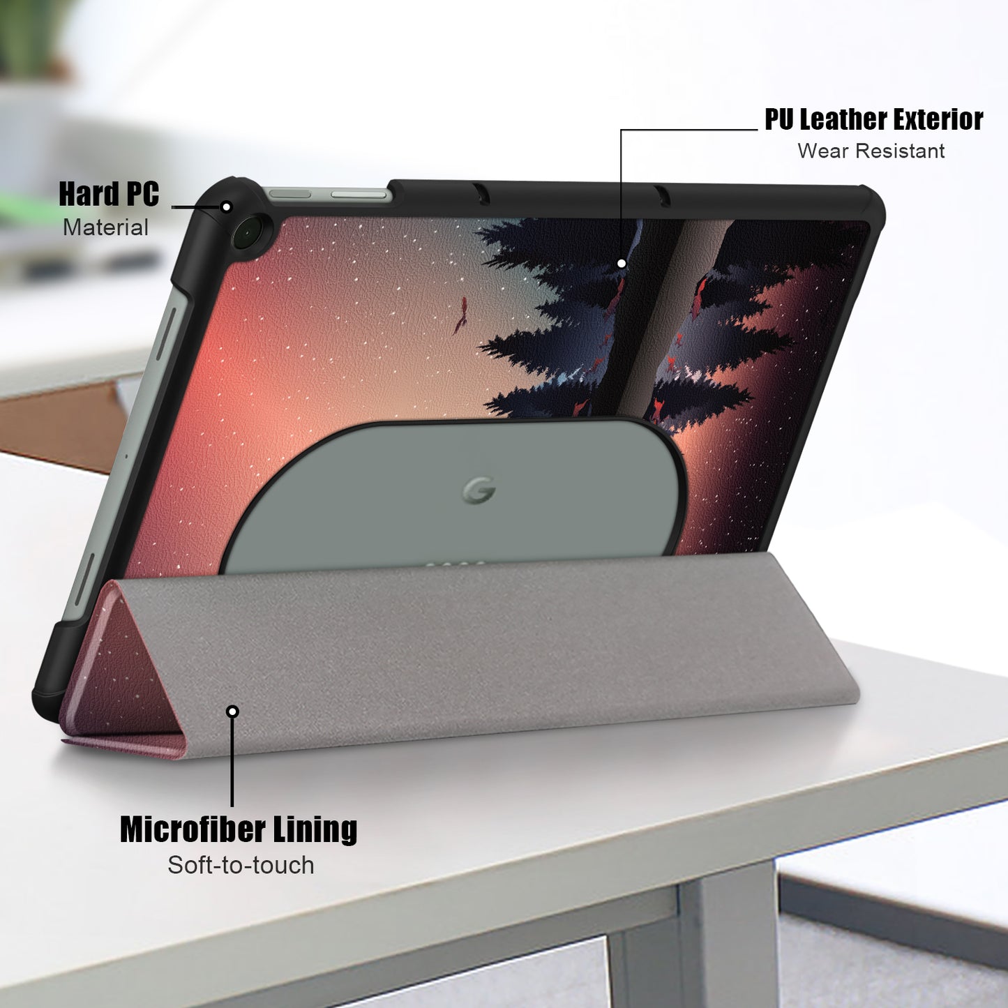 Pattern Printed Shockproof Case for Google Pixel Tablet Tri-fold Stand PU Leather Tablet Cover
