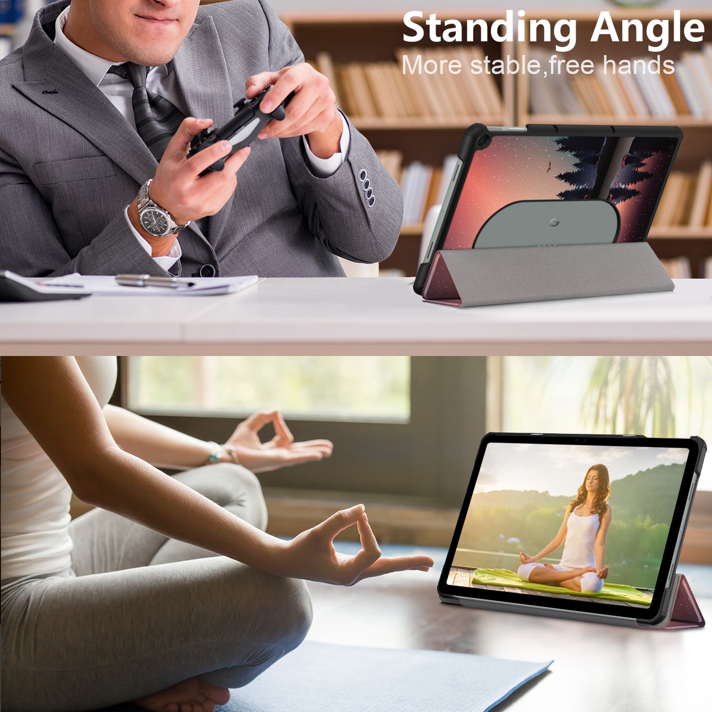Pattern Printed Shockproof Case for Google Pixel Tablet Tri-fold Stand PU Leather Tablet Cover