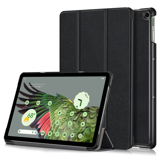 Pure Color Protective Case for Google Pixel Tablet PU Leather Anti-drop Tablet Cover with Case Tri-fold Stand