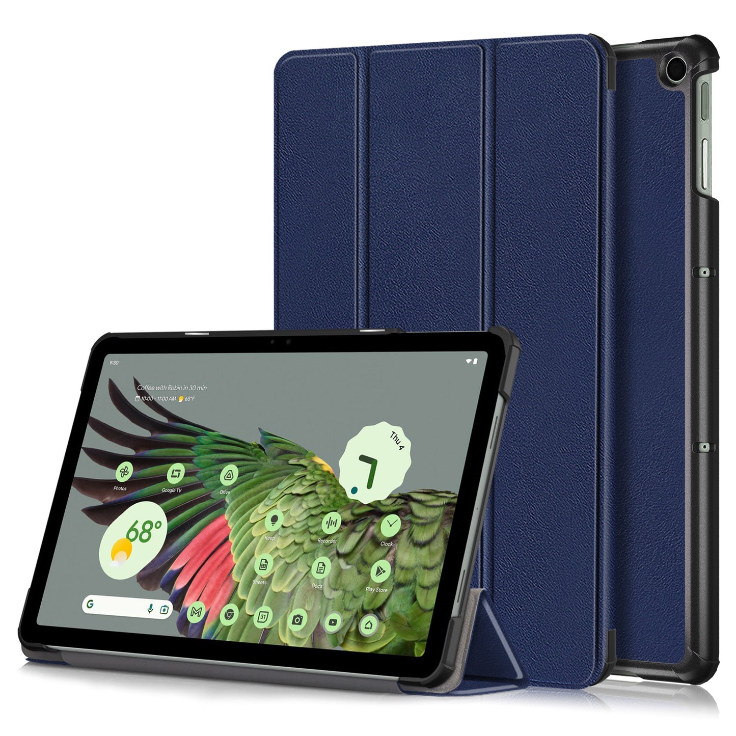 Pure Color Protective Case for Google Pixel Tablet PU Leather Anti-drop Tablet Cover with Case Tri-fold Stand