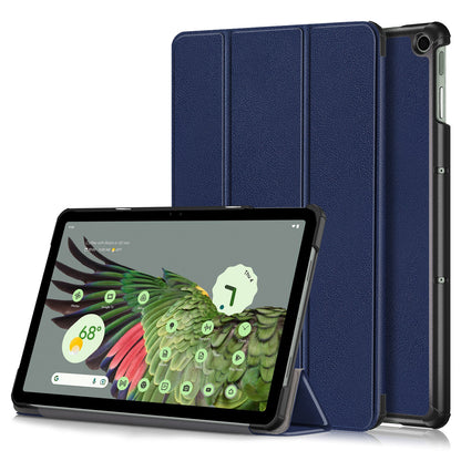 Pure Color Protective Case for Google Pixel Tablet PU Leather Anti-drop Tablet Cover with Case Tri-fold Stand