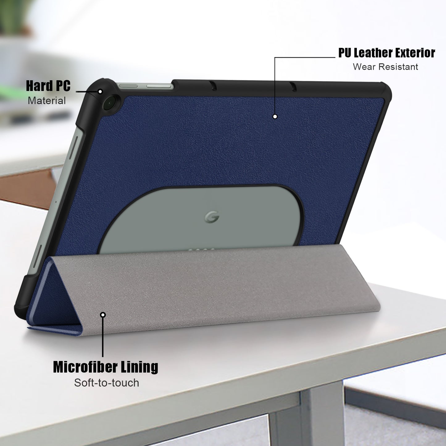 Pure Color Protective Case for Google Pixel Tablet PU Leather Anti-drop Tablet Cover with Case Tri-fold Stand