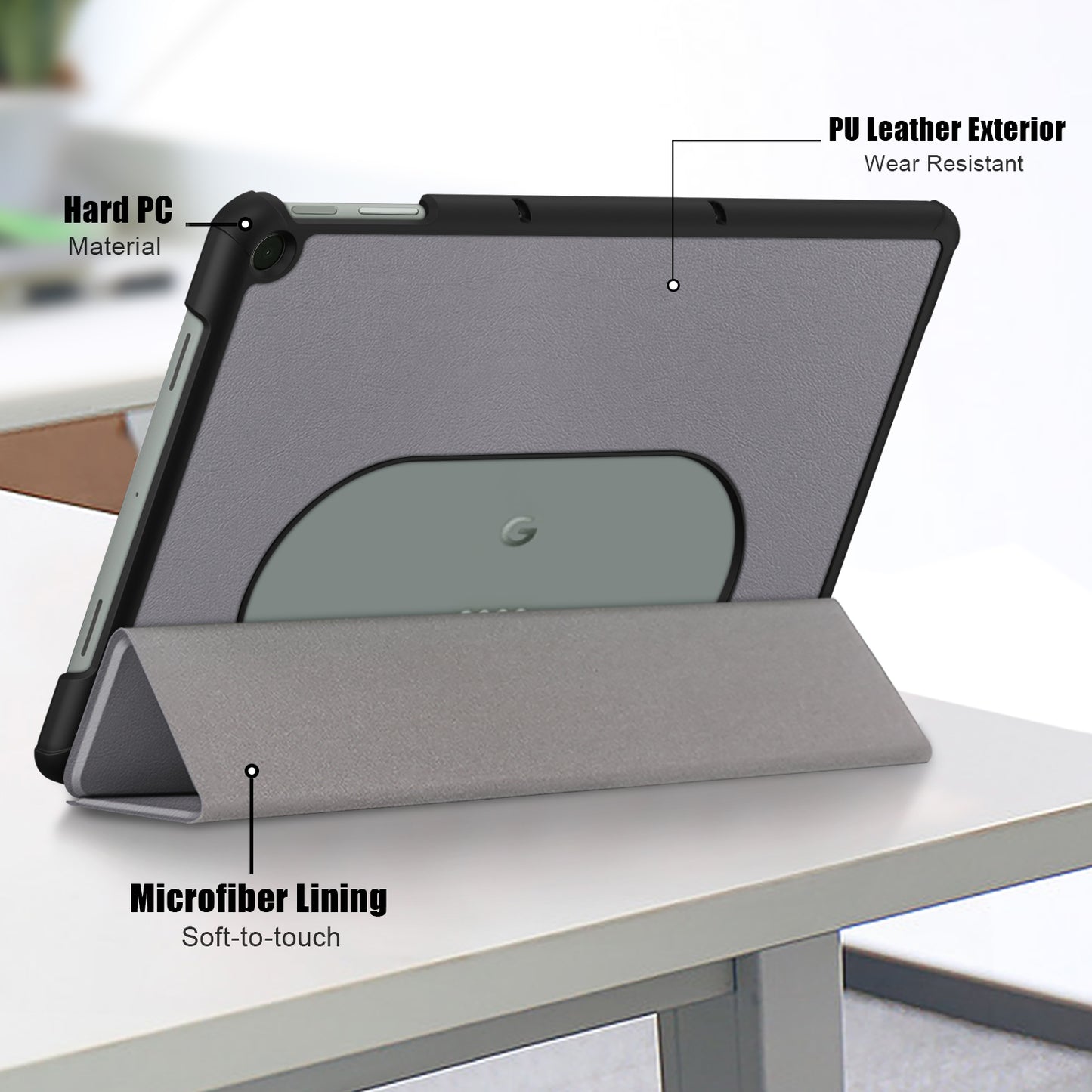 Pure Color Protective Case for Google Pixel Tablet PU Leather Anti-drop Tablet Cover with Case Tri-fold Stand