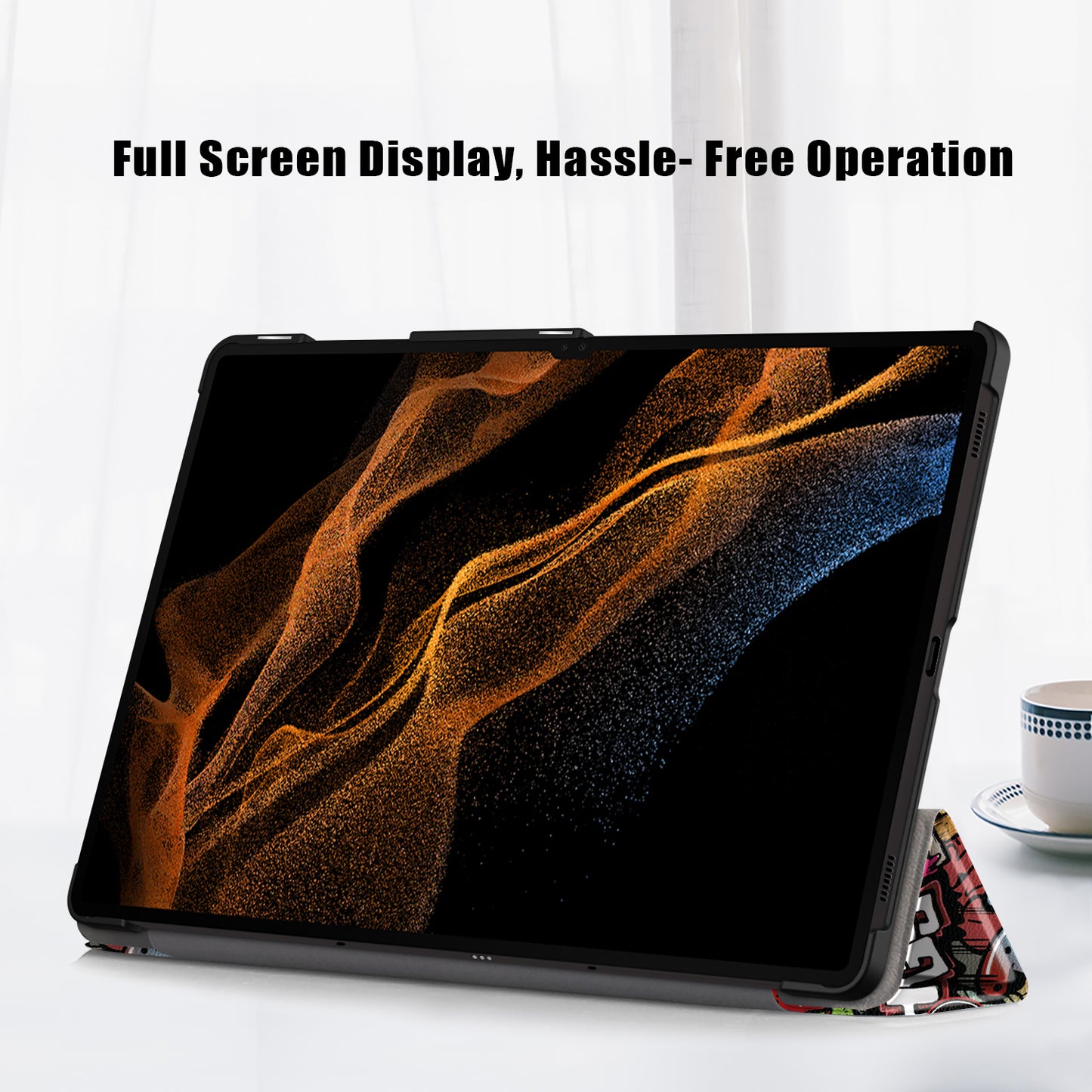 Tablet Leather Case for Samsung Galaxy Tab S9 Ultra SM-X910 M-X916B SM-X918 , Tri-fold Stand Pattern Printed Cover