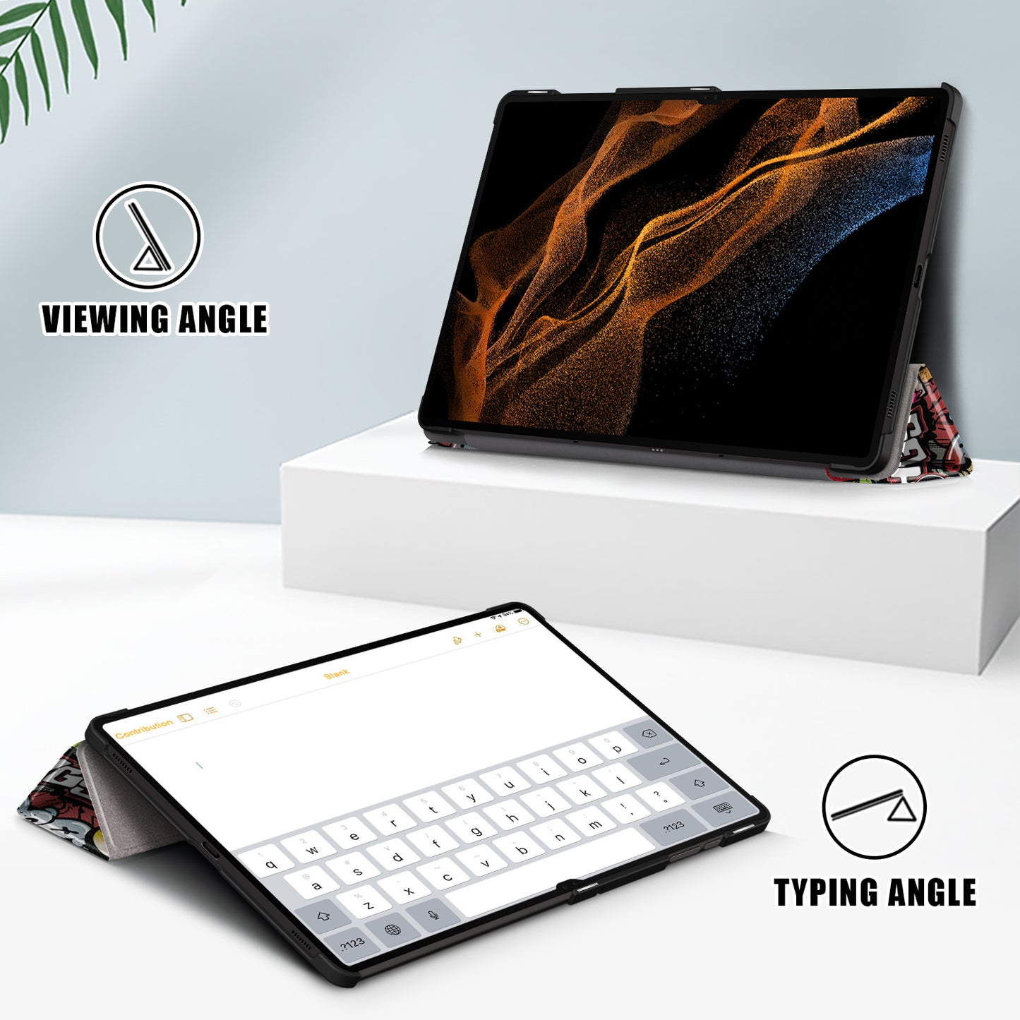 Tablet Leather Case for Samsung Galaxy Tab S9 Ultra SM-X910 M-X916B SM-X918 , Tri-fold Stand Pattern Printed Cover