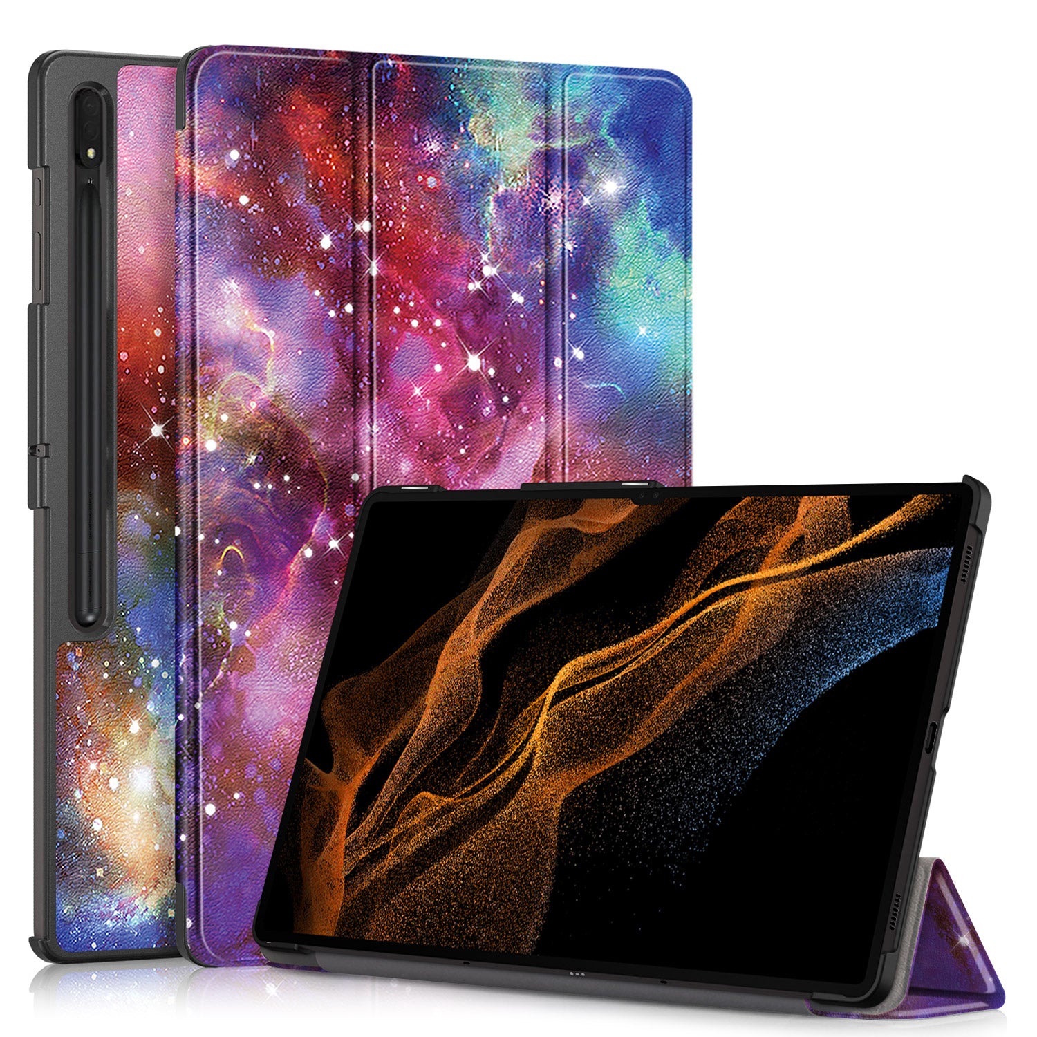 Tablet Leather Case for Samsung Galaxy Tab S9 Ultra SM-X910 M-X916B SM-X918 , Tri-fold Stand Pattern Printed Cover