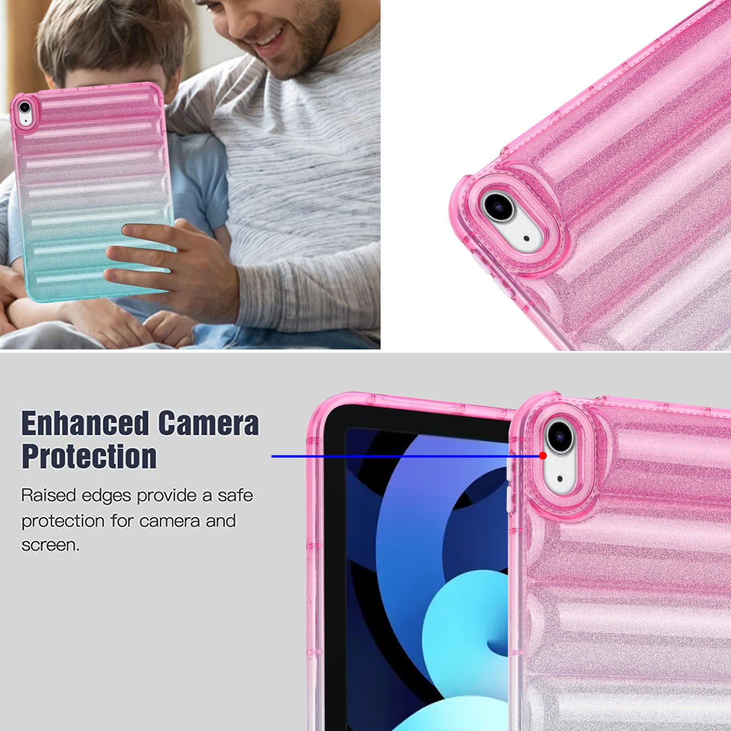 For iPad 10.9 (2022) Soft TPU Tablet Case Gradient Glitter Down Jacket Design Anti-drop Cover