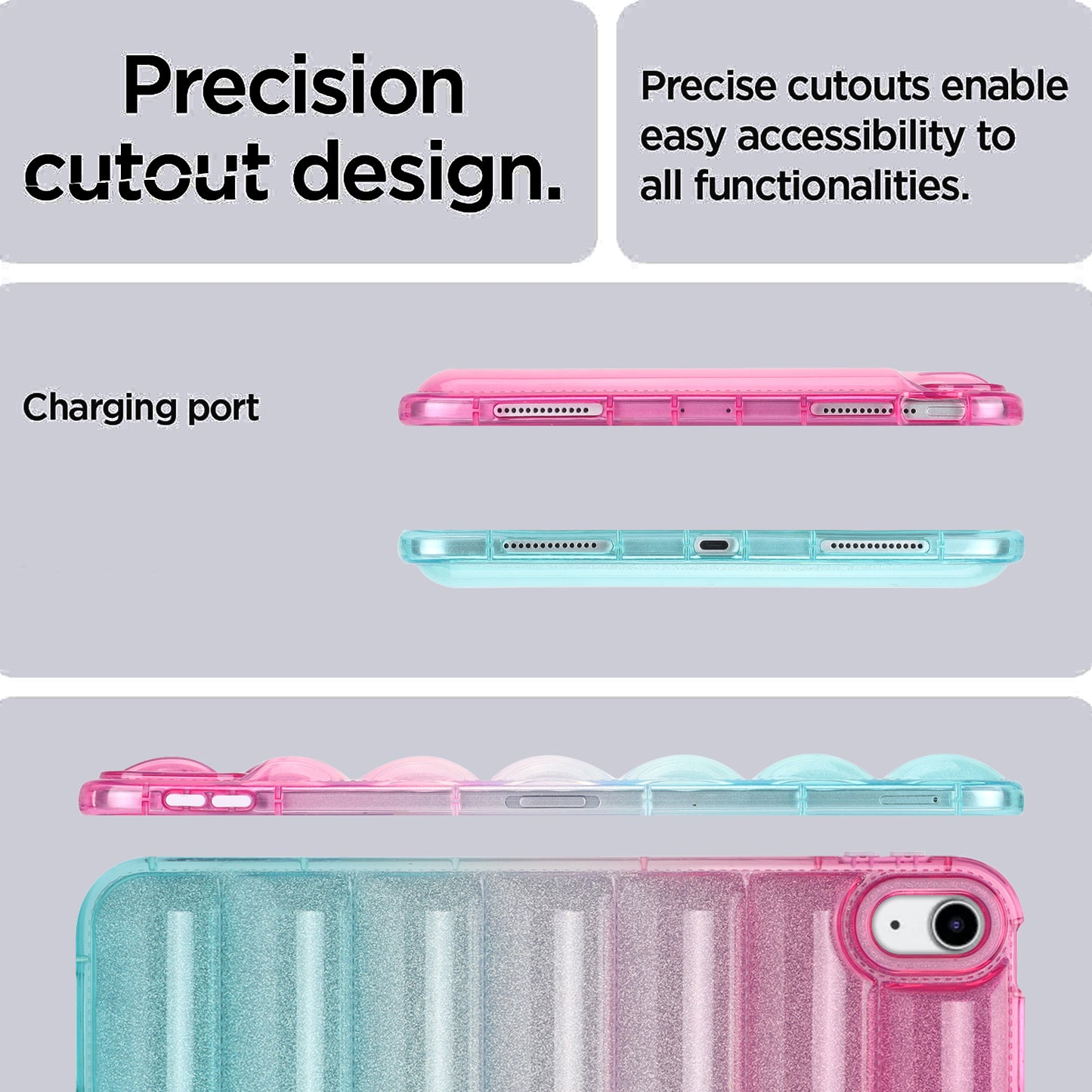 For iPad 10.9 (2022) Soft TPU Tablet Case Gradient Glitter Down Jacket Design Anti-drop Cover