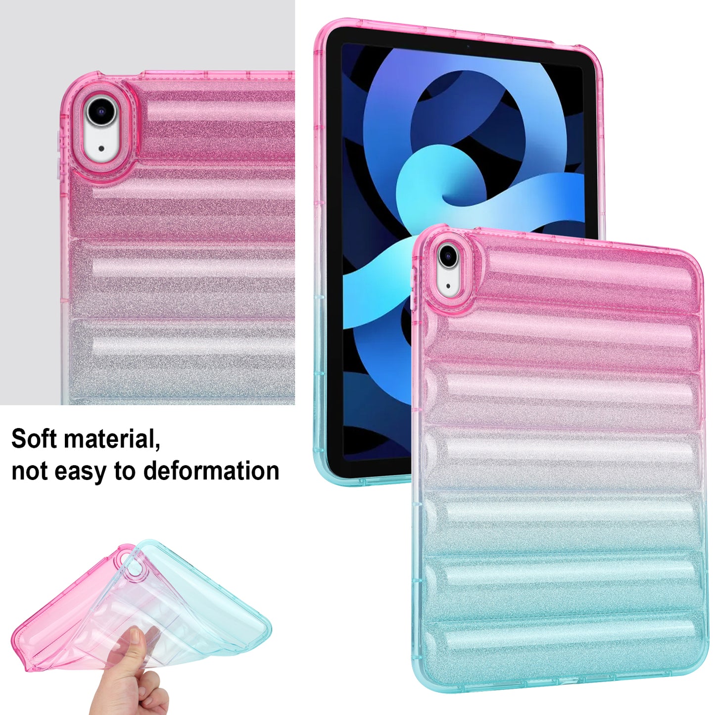 For iPad 10.9 (2022) Soft TPU Tablet Case Gradient Glitter Down Jacket Design Anti-drop Cover