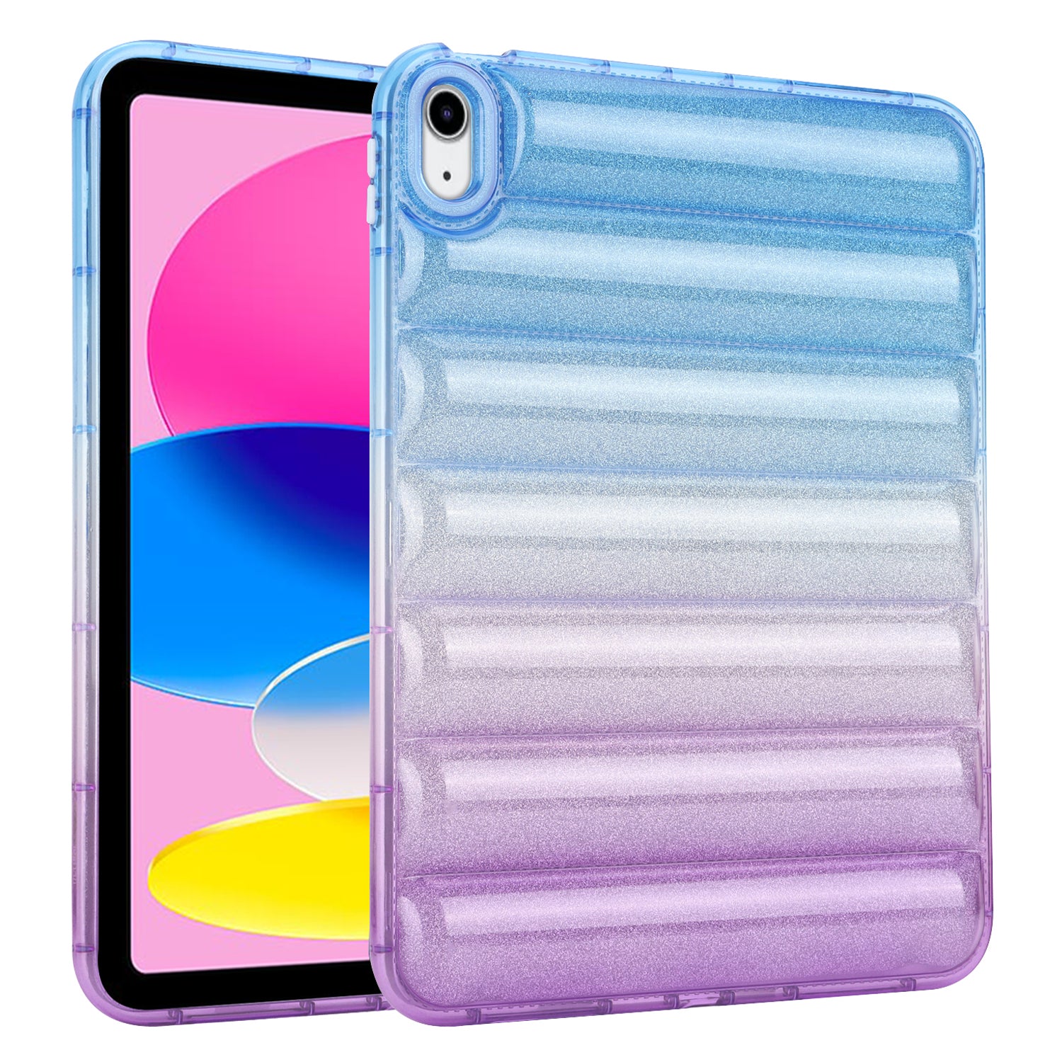 For iPad 10.9 (2022) Soft TPU Tablet Case Gradient Glitter Down Jacket Design Anti-drop Cover