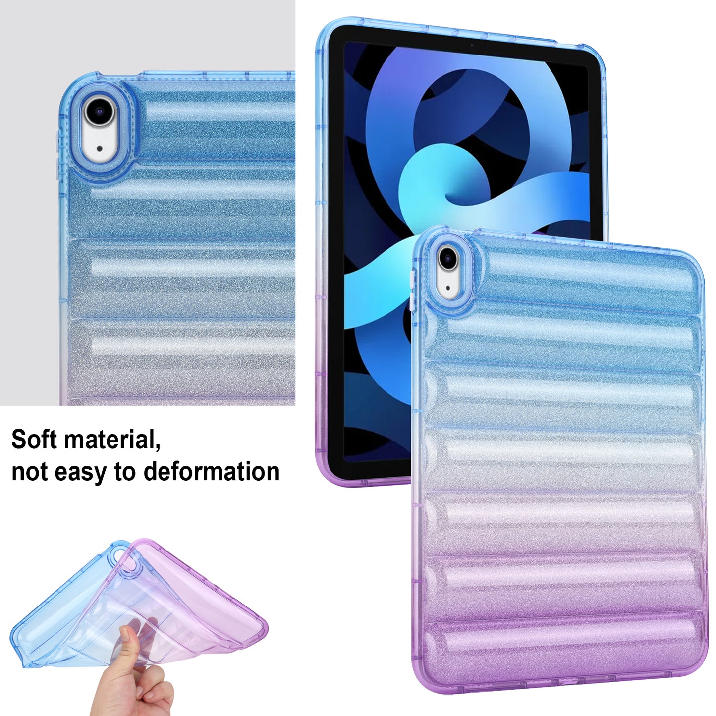 For iPad 10.9 (2022) Soft TPU Tablet Case Gradient Glitter Down Jacket Design Anti-drop Cover