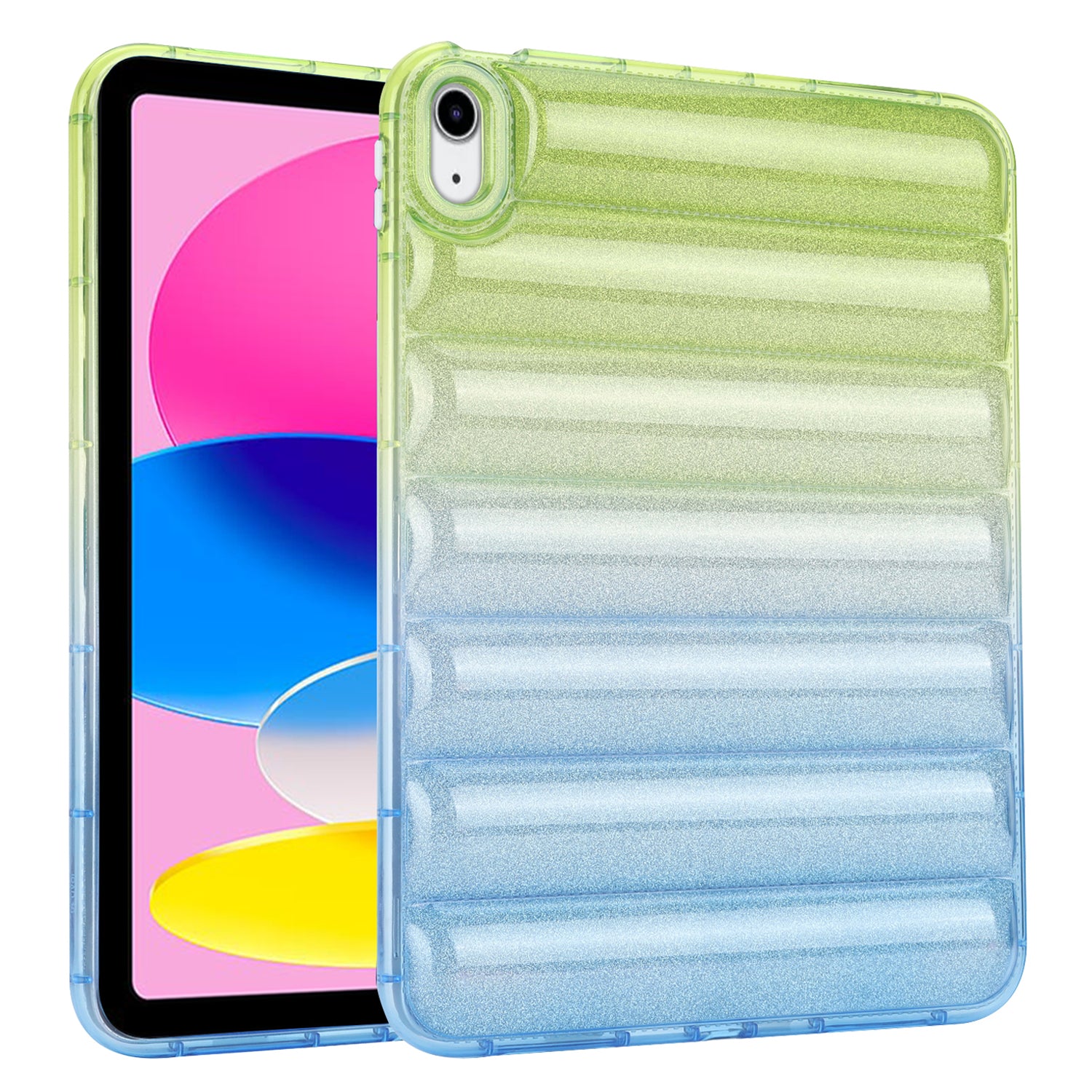 For iPad 10.9 (2022) Soft TPU Tablet Case Gradient Glitter Down Jacket Design Anti-drop Cover