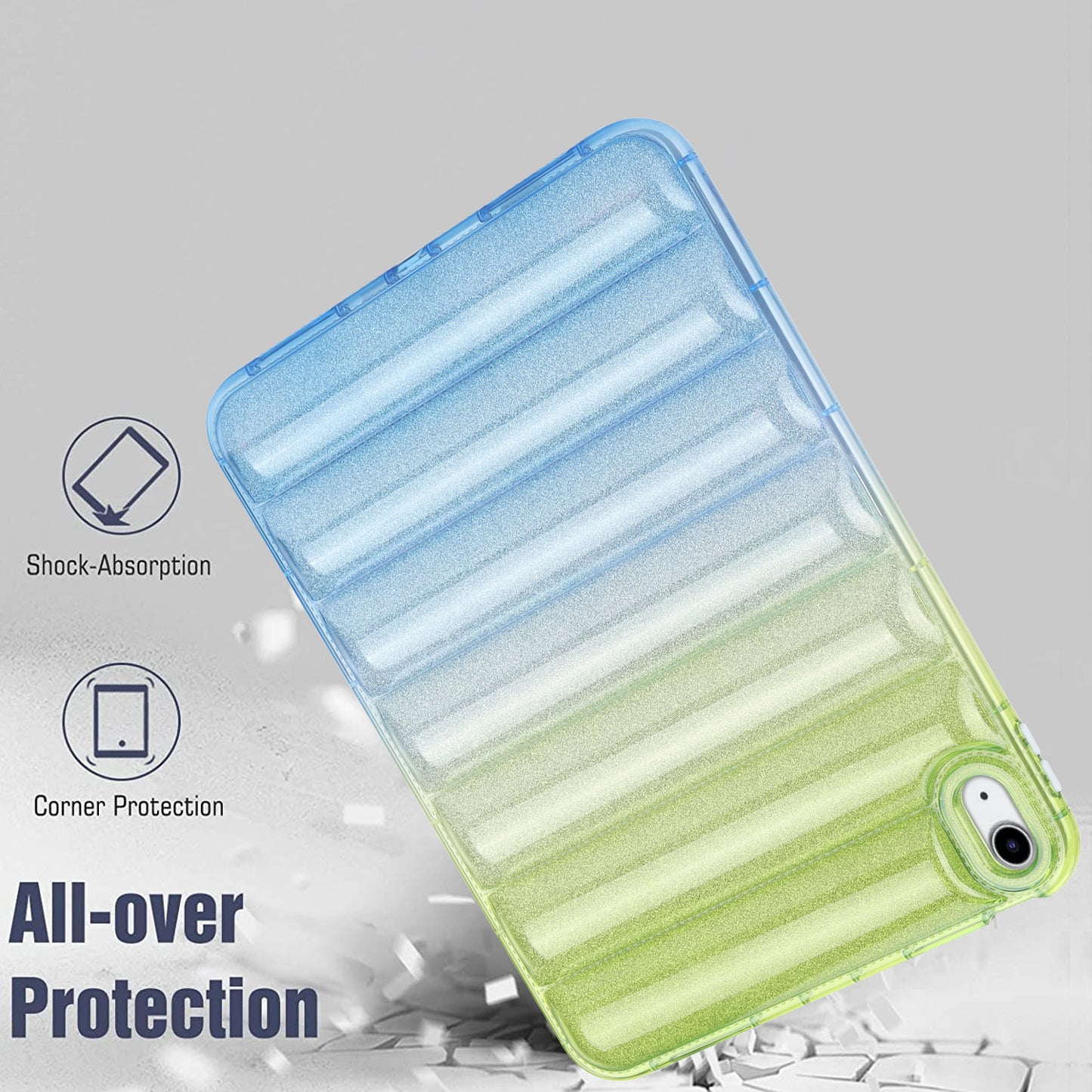 For iPad 10.9 (2022) Soft TPU Tablet Case Gradient Glitter Down Jacket Design Anti-drop Cover