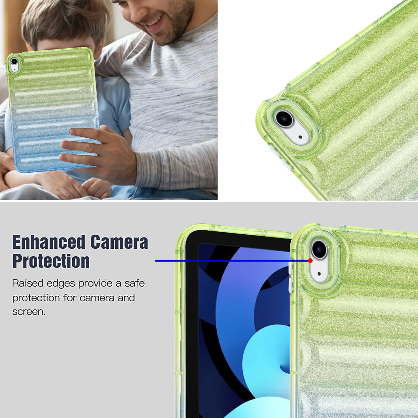 For iPad 10.9 (2022) Soft TPU Tablet Case Gradient Glitter Down Jacket Design Anti-drop Cover