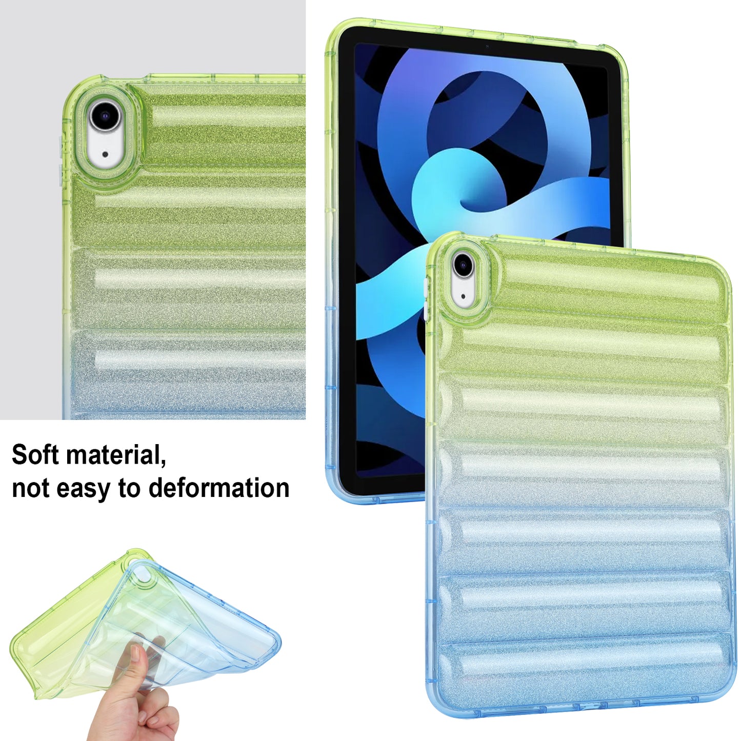 For iPad 10.9 (2022) Soft TPU Tablet Case Gradient Glitter Down Jacket Design Anti-drop Cover