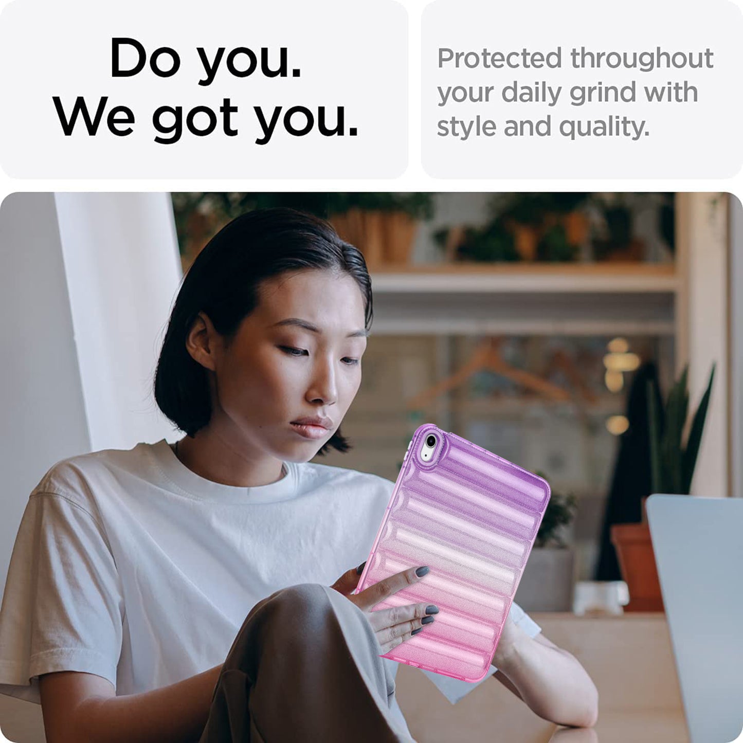 For iPad 10.9 (2022) Soft TPU Tablet Case Gradient Glitter Down Jacket Design Anti-drop Cover