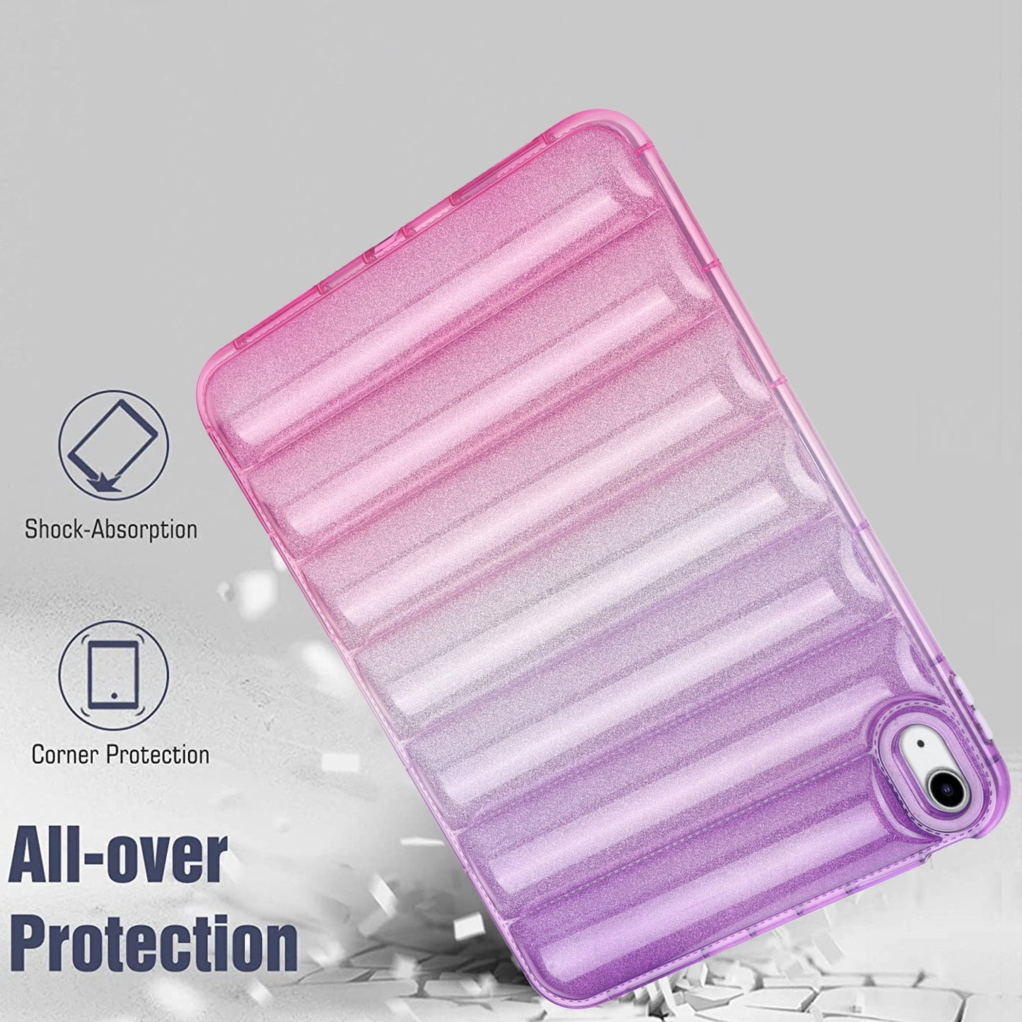 For iPad 10.9 (2022) Soft TPU Tablet Case Gradient Glitter Down Jacket Design Anti-drop Cover