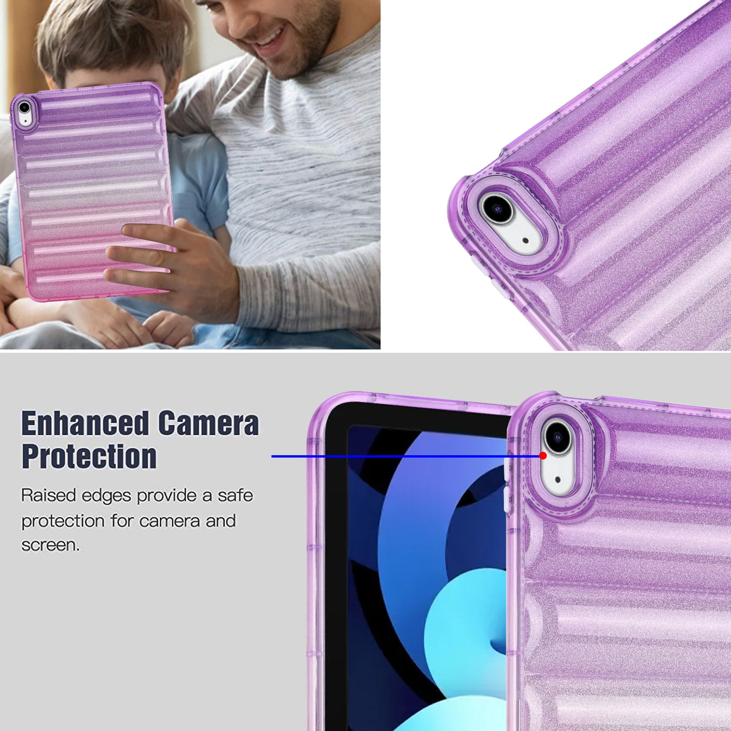 For iPad 10.9 (2022) Soft TPU Tablet Case Gradient Glitter Down Jacket Design Anti-drop Cover