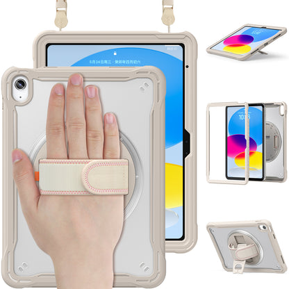 For iPad 10.9 (2022) 360-Degree Swivel Kickstand PC+TPU Cover Hand Strap Design Tablet Case with Shoulder Strap