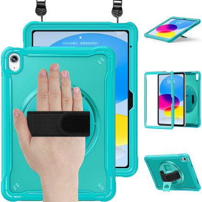 For iPad 10.9 (2022) 360-Degree Swivel Kickstand PC+TPU Cover Hand Strap Design Tablet Case with Shoulder Strap