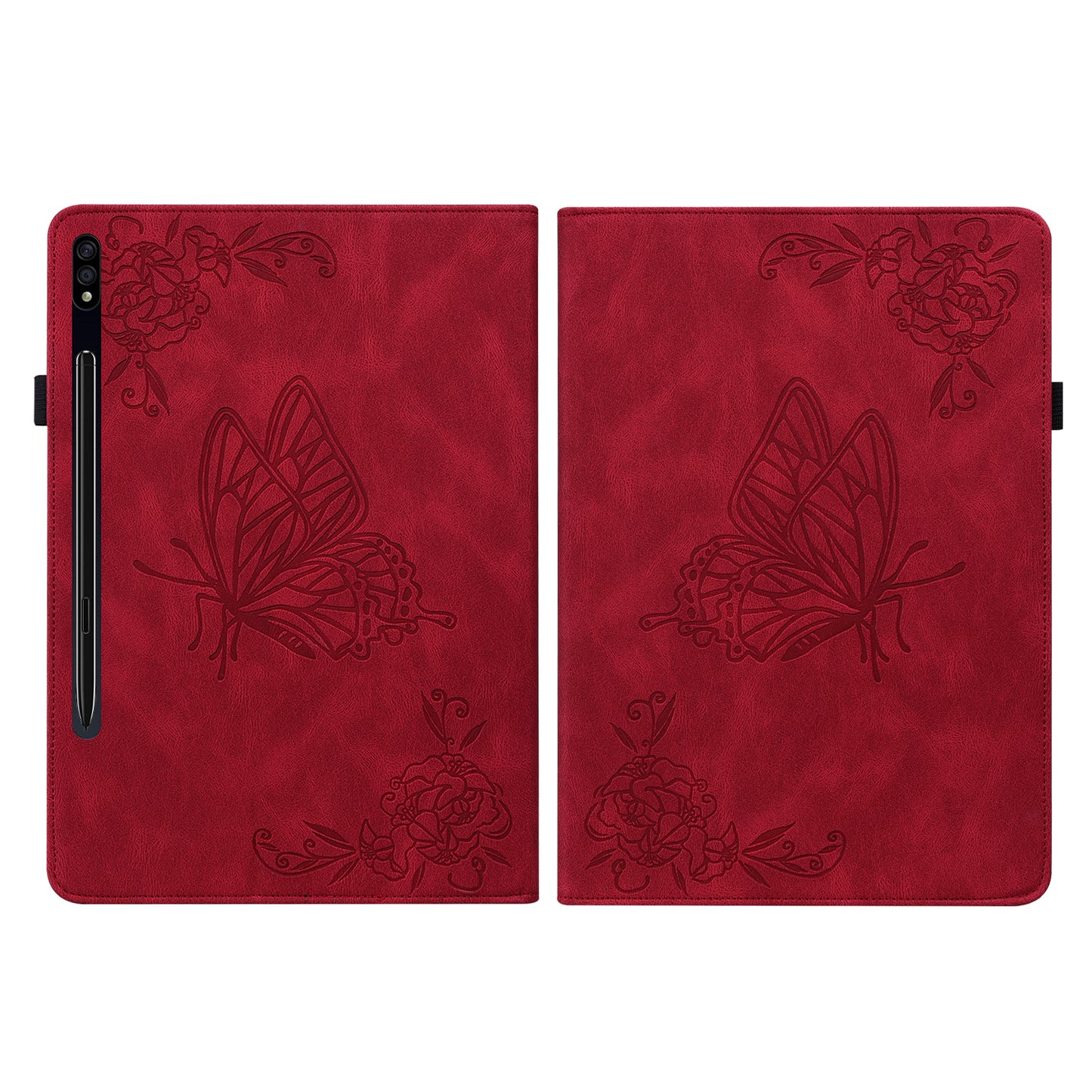 Anti-Slip Tablet Case for Samsung Galaxy Tab S9+ / S9 FE+ PU Leather Imprinted Butterfly Flower Card Holder Stand Cover